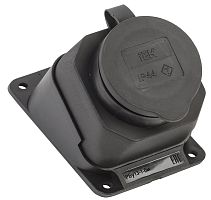 Колодка удлинителя с заземлением угловая IEK Омега 1-м с крышкой 16А 3500Вт IP44 каучук черный  картинка 